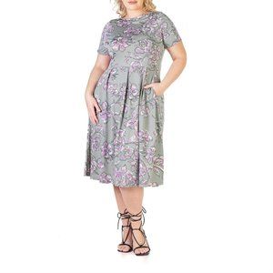 24Seven Comfort Apparel Womens Plus Size Pleated Midi Dress